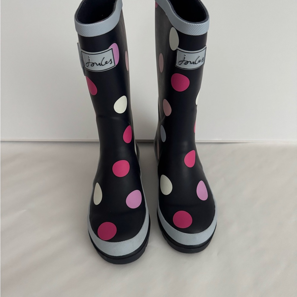 Joules Kids Polka Dot Rain Boots - Blue and Pink - Size 2
